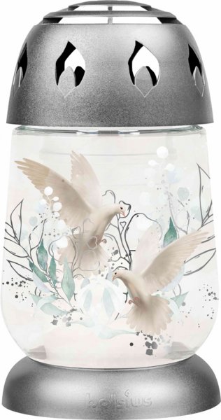 Glas-Grablicht Taube mit Kerz 17 cm