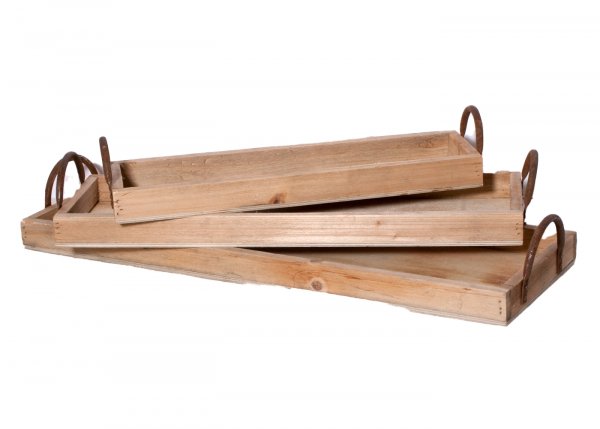 Holz-Tablett rechteckig mit 2 Griffen 50 cm 3er Set VE 3 St