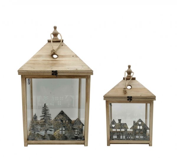 Laterne mit Häuser 51/64 cm 2er Set