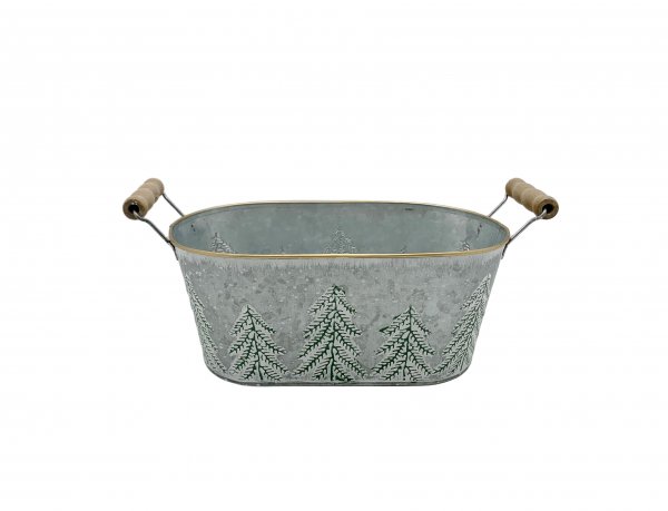 Metalljardiniere Tanne mit 2 Holzgriffen 24 cm