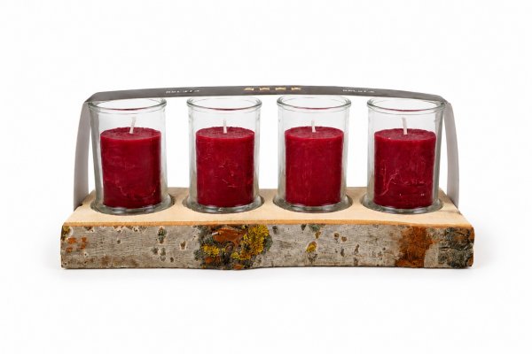 Holzplatte mit 4 Gläser &amp; Kerzen L 39 cm