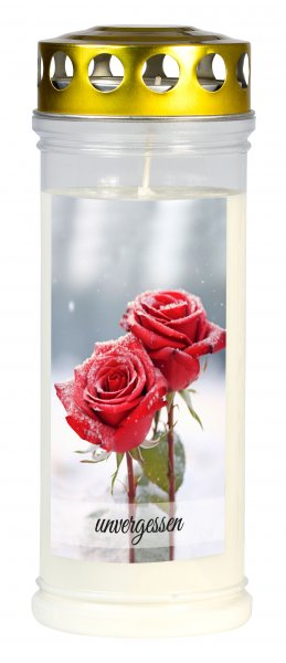 Grablicht Rosen unvergessen 21,5 cm