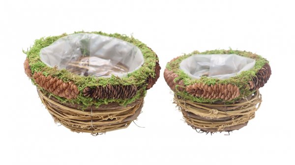 Pflanzkorb rund mit Zapfendekor Ø 17/22 cm 2er Set