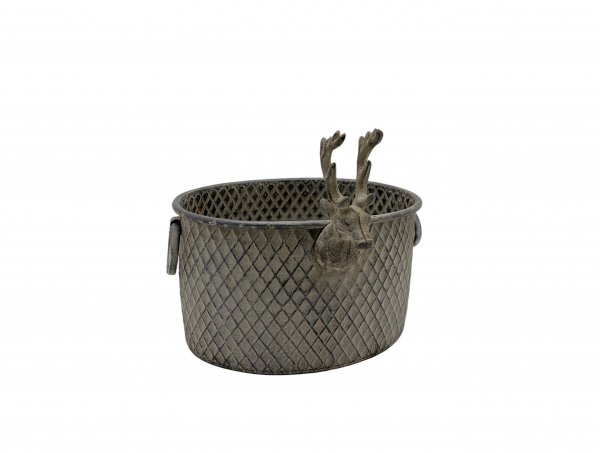 Metalltopf mit Rentierkopf oval 29 cm