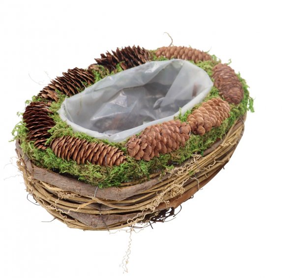 Pflanzkorb oval mit Zapfendekor 28 cm