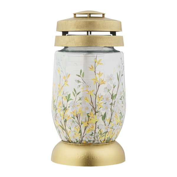 Glas-Grablicht Forsythie mit Kerze 22,4 cm
