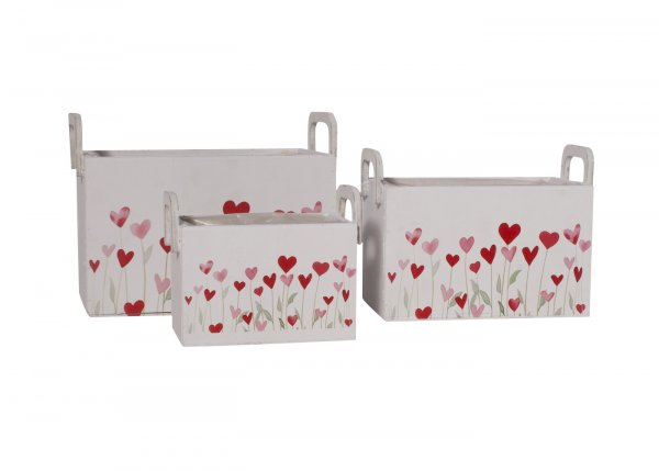 Holz-Pflanzkiste rechteckig 2 Griffe 15/20/24 cm 3er Set