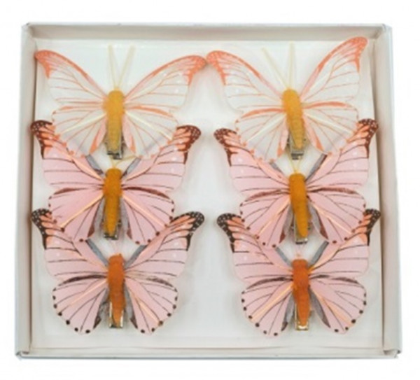 Feder Schmetterling auf Clip 7,5 cm VE 6 St