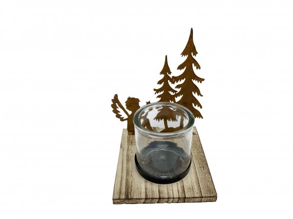 Teelichtglas mit Engel & Tanne 18,5 cm