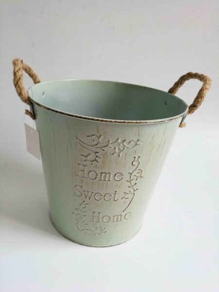 Zink Eimer Home Sweet Home 20x19cm patinagrün