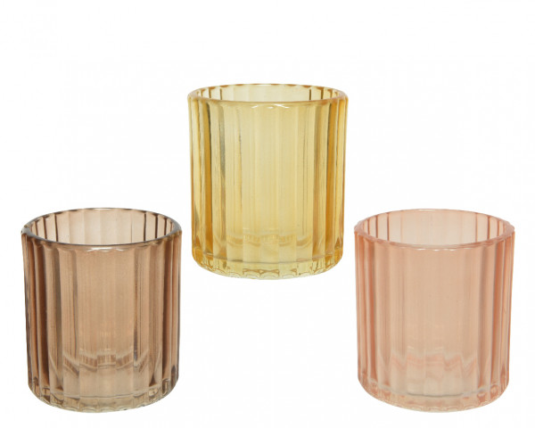 Teelichtglas 3-farbig sortiert Ø 7,3 cm