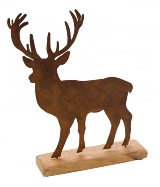 Metallhirsch auf Holzfuß 32 cm