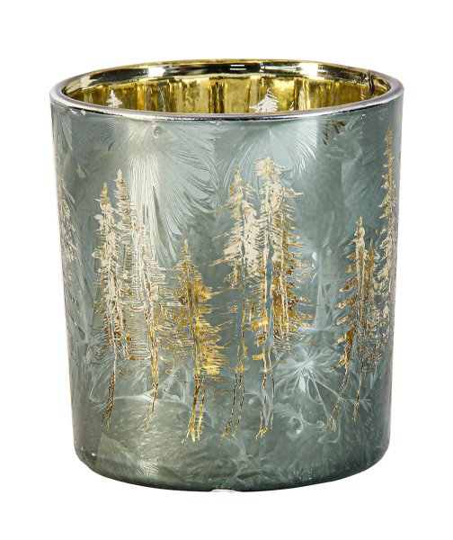 Windlicht mit goldenen Tannen 12,5 cm