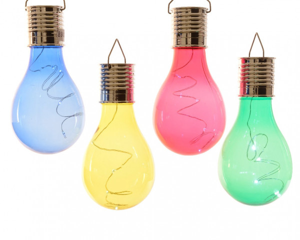 LED Solar Glühbirne hängend 4 Lichter 4 farbig sortiert 14 cm