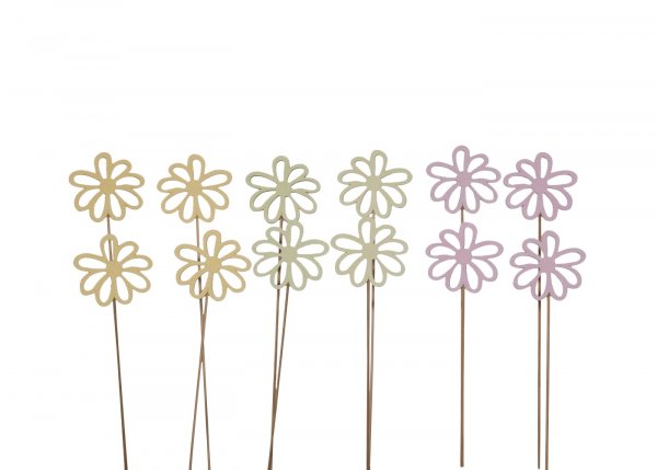 Stecker Holzblume 3-farbig sortiert Ø 6 cm VE 12 St