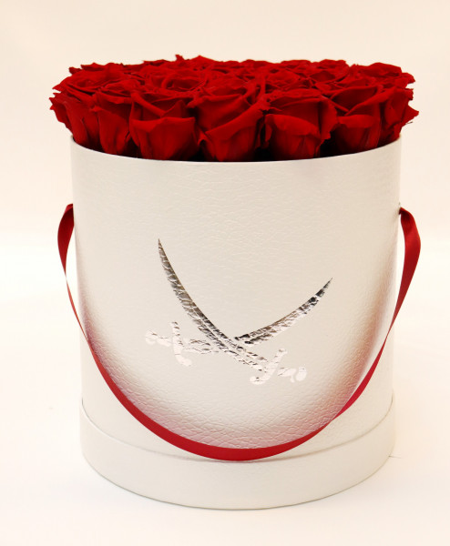 Sansibar Hutschachtel Leder weiß Rose rot Ø25cm H29cm