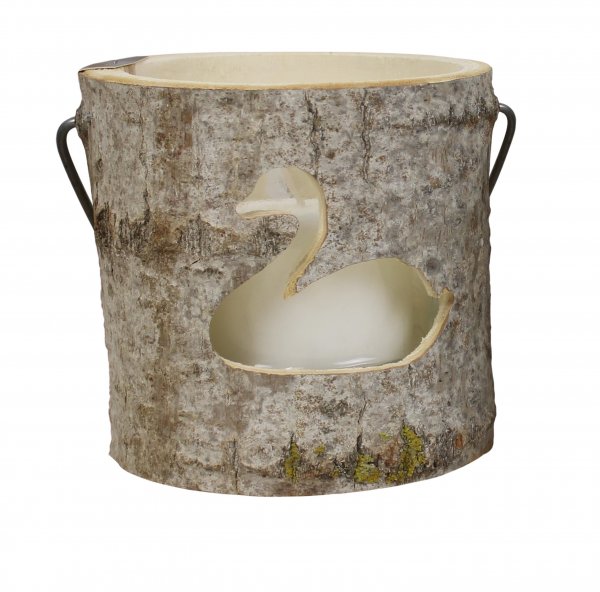 Holzlaterne Schwan mit Kerze Ø 16 cm
