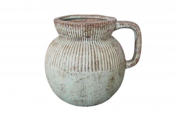 Terrakotta-Krug bauchig mit Rillen 18 cm