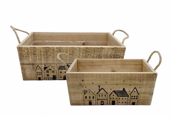 Holz-Kasten Häuser 30/40 cm 2er Set