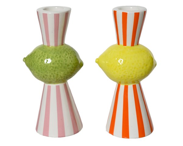 Kerzenhalter gestreift mit Frucht 2 Modelle 14,2 cm