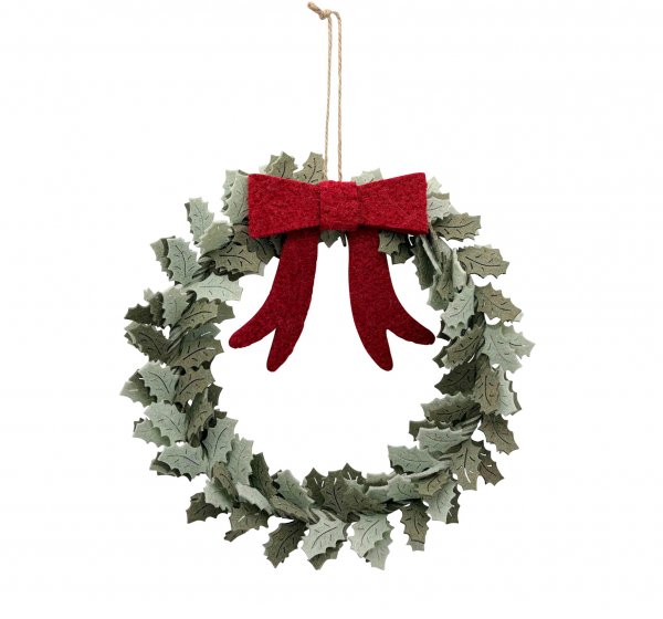 Filz-Ilex-Kranz mit Schleife hängend Ø 30 cm