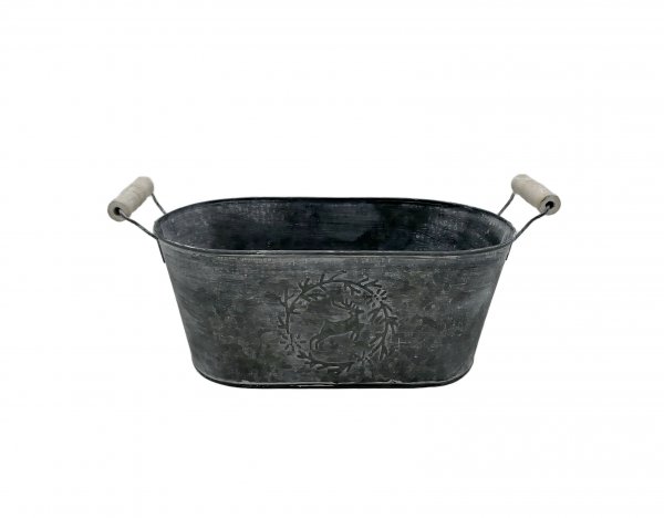Metalljardiniere Rentier mit 2 Holzgriffen 26,5 cm