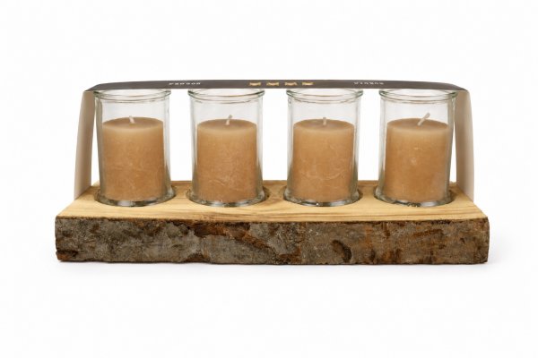 Holzplatte mit 4 Gläser &amp; Kerzen L 39 cm