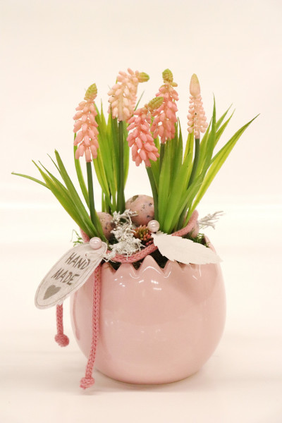 Keramikei mit Muscari rosa Ø16cm H27cm