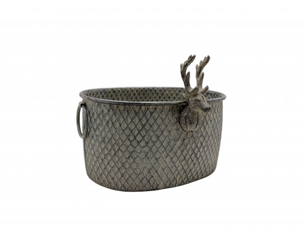 Metalltopf mit Rentierkopf oval 36 cm