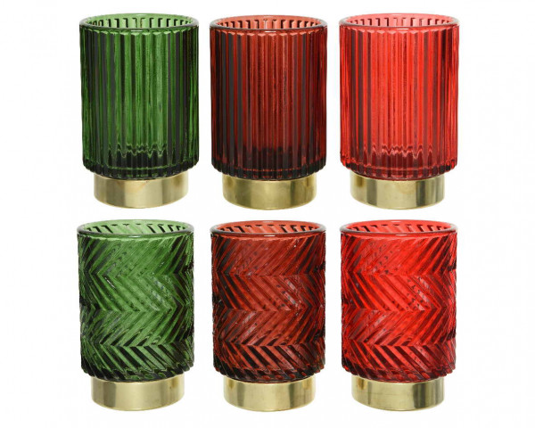 Teelichtglas 2 Modelle 3-farbig sortiert 13 cm
