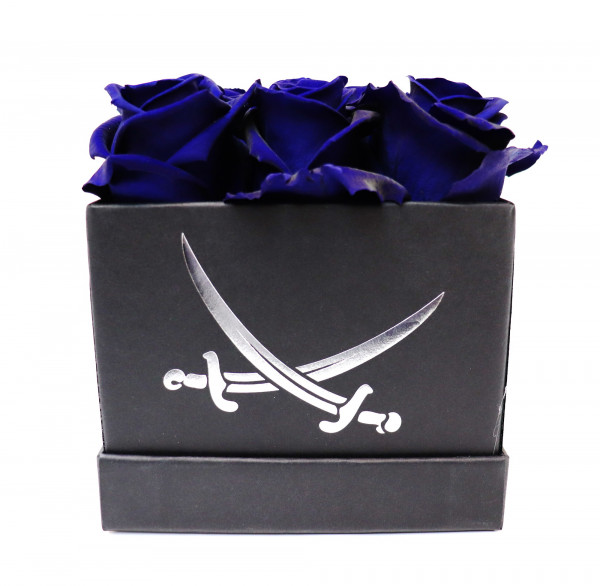 Sansibar Rosenbox eckig schwarz Rose blau L/B12cm H13cm