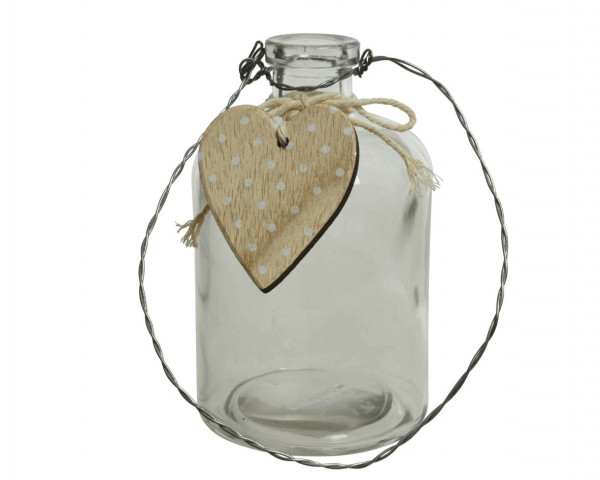 Glasflasche mit Herz hängend 12,5 cm