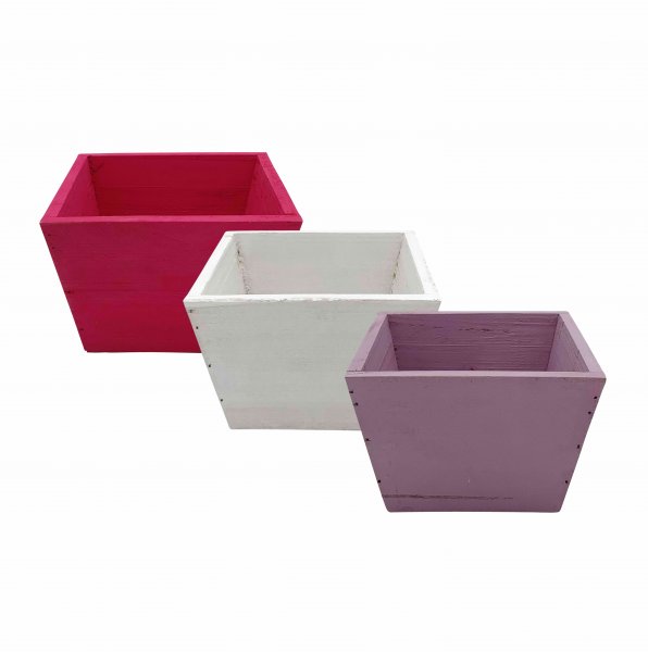 Holztopf quadratisch 3-farbig sortiert 14 cm