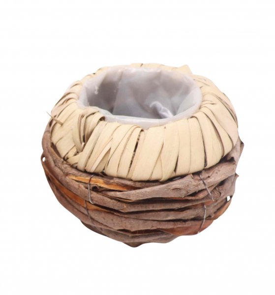 Rattan-Kugelkorb mit Rinde Ø 17 cm