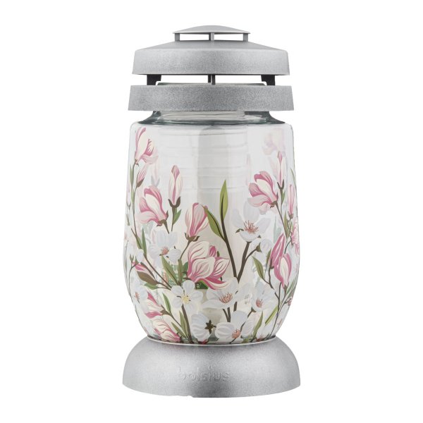 Glas-Grablicht Magnolie mit Kerze 22,4 cm