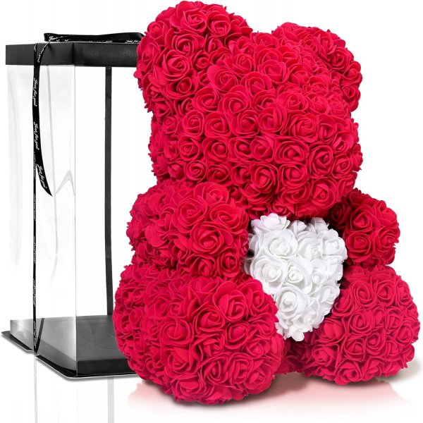 Rosenbär mit Herz und Geschenkverpackung 40 cm