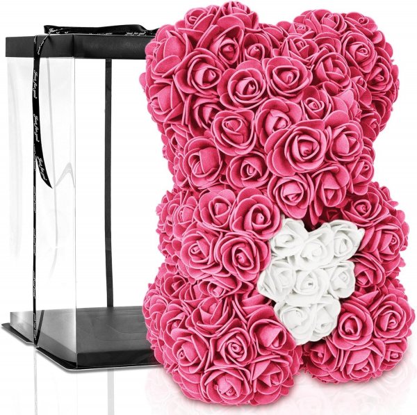 Rosenbär mit Herz und Geschenkverpackung 25 cm