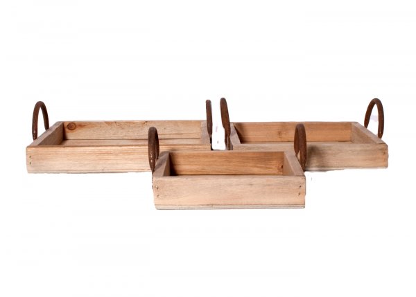 Holz-Tablett quadratisch mit 2 Griffen 25 cm 3er Set VE 3 St