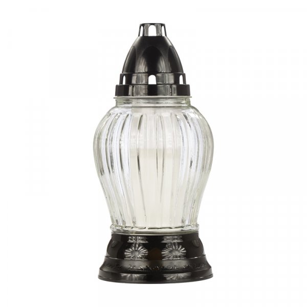 Glas-Grablicht mit Kerze &amp; Rille 25 cm