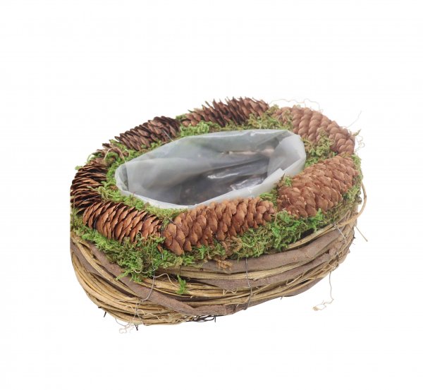 Pflanzkorb oval mit Zapfendekor 22 cm