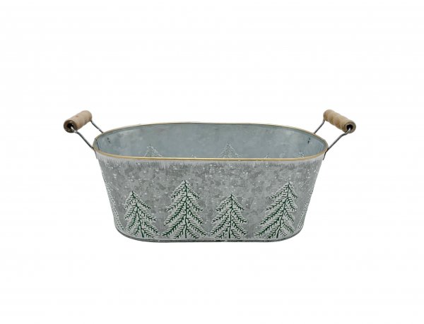 Metalljardiniere Tanne mit 2 Holzgriffen 27,5 cm